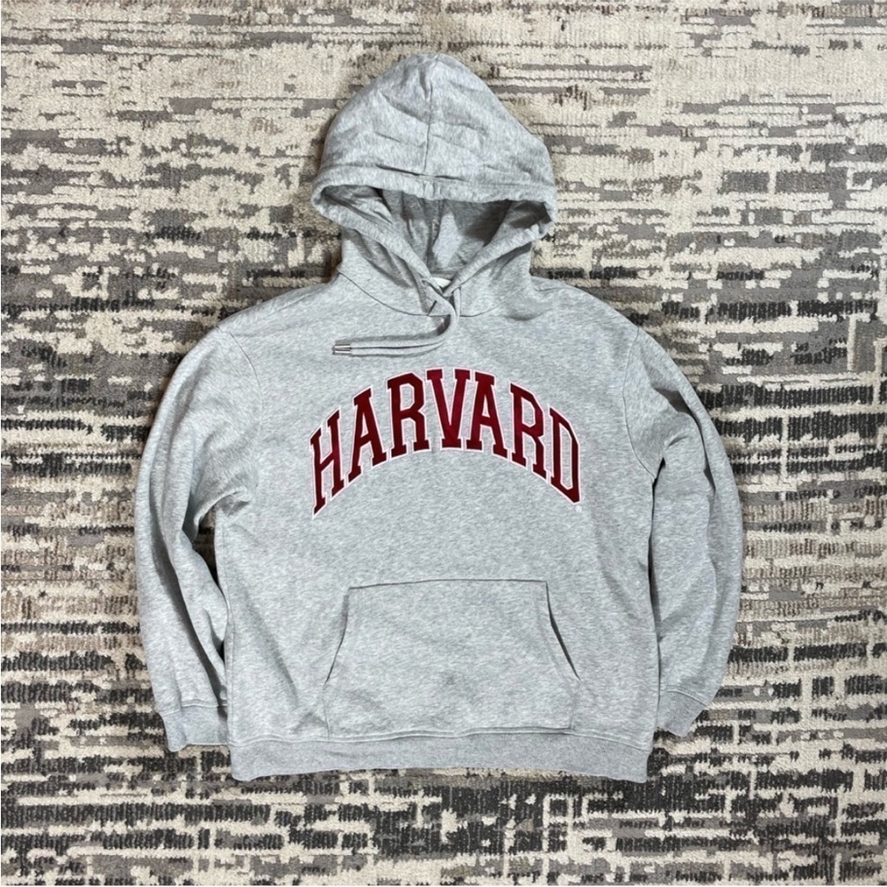 H&M Harvard Preppy Athleisure Grey & Red Logo Cotton Blend Hoodie - Picture 3 of 10